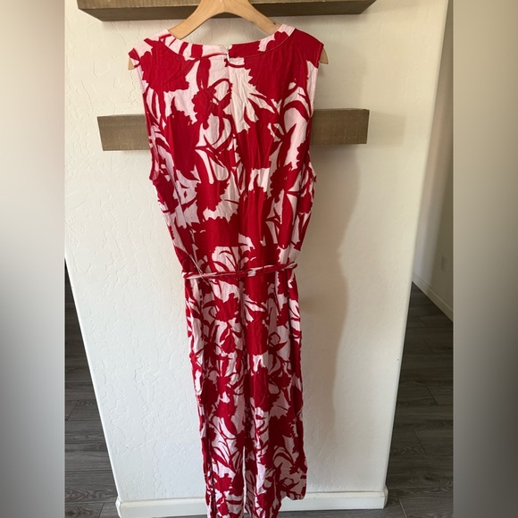 Liz Claiborne|Floral Linen sleeveless wide leg jumpsuit,red/white tropical print - Picture 4 of 13
